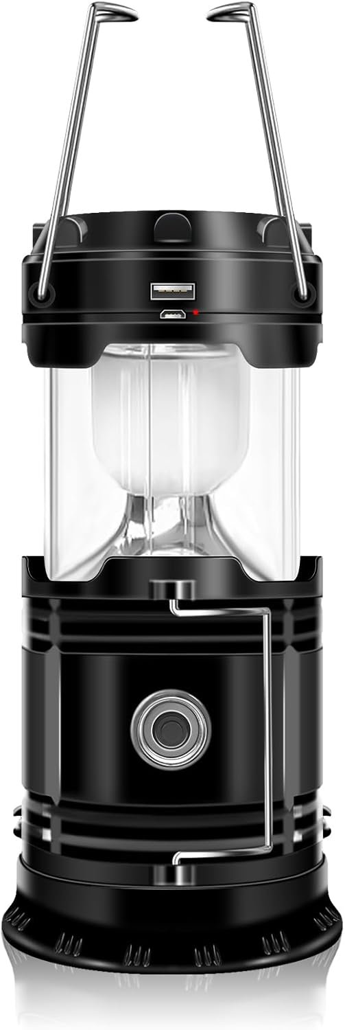 4-Pack Solar Camping Lantern, Collapsible LED Solar USB Rechargeable Lantern Flashlight Emergency Hanging Lights for Camping Hurricanes Power Outages Indoor Outdoor