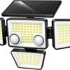 Solar Outdoor Lights - 3000LM 188 LED Motion Sensor Outdoor Lights, 4 Heads Security Light,IP65 Waterproof, Easy Install,270°Wide Angle Flood Wall Light with 3 Modes for Backyard Yard (2 Pack)