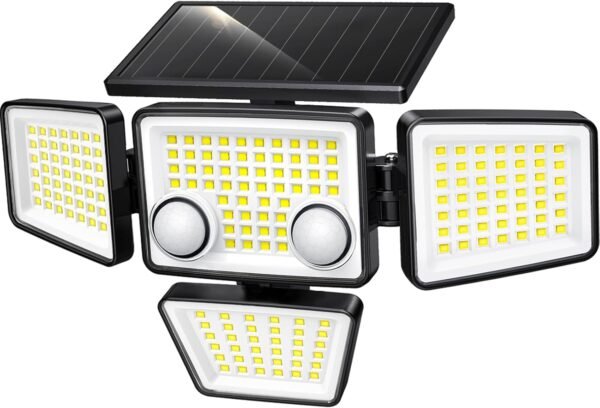 Solar Outdoor Lights - 3000LM 188 LED Motion Sensor Outdoor Lights, 4 Heads Security Light,IP65 Waterproof, Easy Install,270°Wide Angle Flood Wall Light with 3 Modes for Backyard Yard (2 Pack)