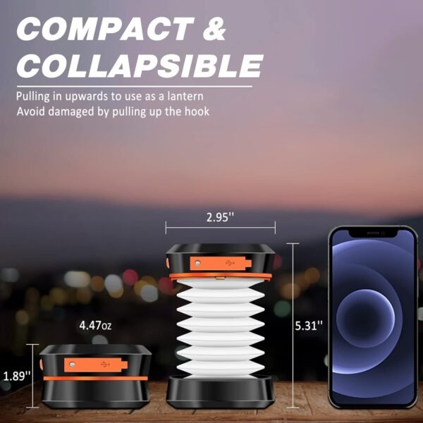 2-Pack Folding Solar Camping Lantern Flashlights, Mini Collapsible USB Rechargeable Waterproof Hanging Light Power Bank for Camping Hurricanes Emergency Power Outages Indoor Outdoor