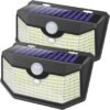 120 LED Outdoor Solar Lights with Motion Sensor and 3 Lighting Modes, IP65 Waterproof Wide Solar Wall Lights Ideal for Garden Patio Yard (Front Button 6Packs, Daylight White)