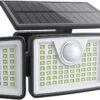 2500LM Solar Lights Outdoor with Motion Sensor,3 Head 270° Wide Angle Street Area Lights, IP65 Waterproof Security Lighting with 3 Modes(Non-Remote,2 Pcs)