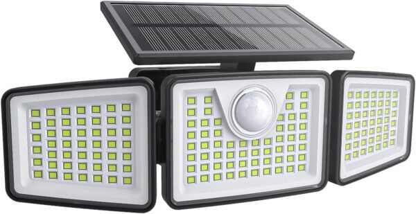 2500LM Solar Lights Outdoor with Motion Sensor,3 Head 270° Wide Angle Street Area Lights, IP65 Waterproof Security Lighting with 3 Modes(Non-Remote,2 Pcs)