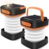 2-Pack Folding Solar Camping Lantern Flashlights, Mini Collapsible USB Rechargeable Waterproof Hanging Light Power Bank for Camping Hurricanes Emergency Power Outages Indoor Outdoor