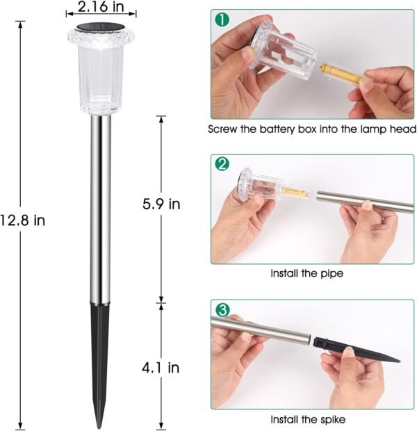 Solar Outdoor Lights, 10 Pack Waterproof Stainless Steel Solar Stake Lights for Pathway Garden Yard Path Walkway Driveway Lawn Patio Outside Decor, Cool White