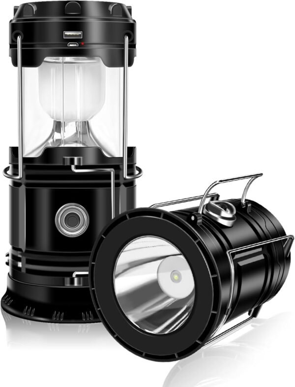 4-Pack Solar Camping Lantern, Collapsible LED Solar USB Rechargeable Lantern Flashlight Emergency Hanging Lights for Camping Hurricanes Power Outages Indoor Outdoor