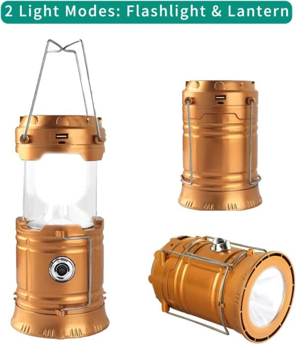 LED Camping Lantern, Solar and Rechargeable Lantern Flashlight Collapsible and Portable Light for Daily/Camp/Hiking/Night Fishing/Emergency/Hurricanes/Storm(1 Pack)