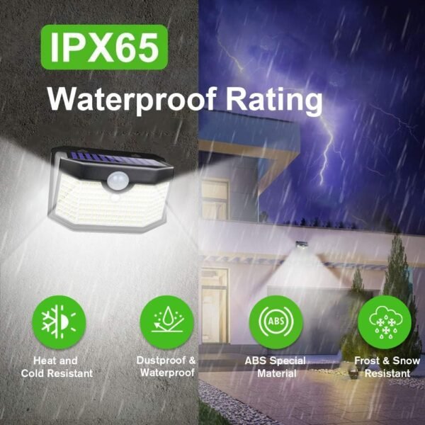 120 LED Outdoor Solar Lights with Motion Sensor and 3 Lighting Modes, IP65 Waterproof Wide Solar Wall Lights Ideal for Garden Patio Yard (Front Button 6Packs, Daylight White)