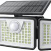 2500LM Solar Lights Outdoor with Motion Sensor,3 Head 270° Wide Angle Street Area Lights, IP65 Waterproof Security Lighting with 3 Modes(Non-Remote,2 Pcs)