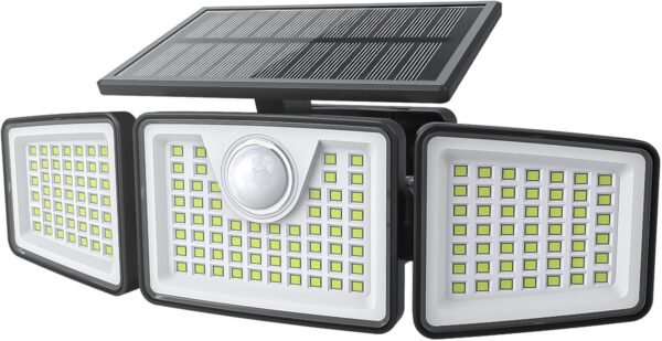 2500LM Solar Lights Outdoor with Motion Sensor,3 Head 270° Wide Angle Street Area Lights, IP65 Waterproof Security Lighting with 3 Modes(Non-Remote,2 Pcs)