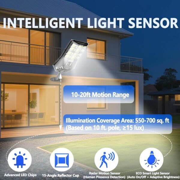 3 CCT in One Solar Street Light, 240000 LM LED, Radar/Motion Sensor, Waterproof - for Driveway, Garden, Backyard