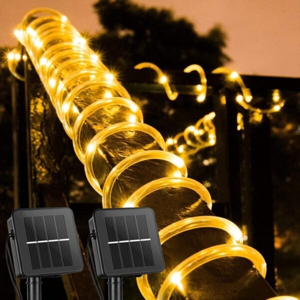 Solar Rope Lights, 39FT 100LED Outdoor Solar String Lights, IP65 Waterproof Solar Powered Fairy Lights with 8 Lighting Modes for Party Garden Yard Home Holiday Tree Decoration, Warm White