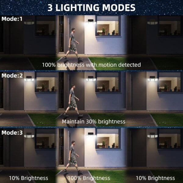 2500LM Solar Lights Outdoor with Motion Sensor,3 Head 270° Wide Angle Street Area Lights, IP65 Waterproof Security Lighting with 3 Modes(Non-Remote,2 Pcs)