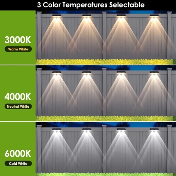 Solar Fence Lights Outdoor - 2700/4000/6000K 3 Mode, Waterproof LED, Fence Light Solar Powered for Outside, Backyard/Railing/Step/Patio/Wall and Home Improvement(8 Pack)