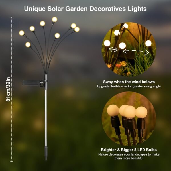 Solar Lights Outdoor(4 Pack, 32 LEDs), Solar Garden Lights, Outdoor Decorations, Firefly Light for Patio Decor, Big Bulb, Unique Gifts for Women, Gifts for Grandma