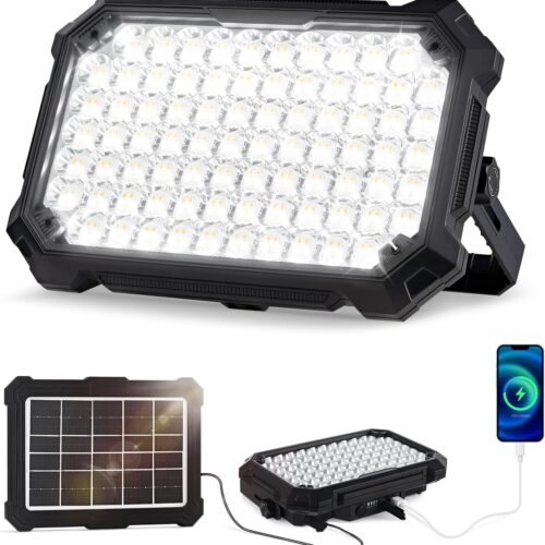 300W LED Solar Work Light Rechargeable, 8000LM LED Solar Camping Lantern, Portable Camping Lights, 4 Light Modes, IP67 Waterproof Tent Lights for Power Outages, Emergency, Hiking, Car Repair