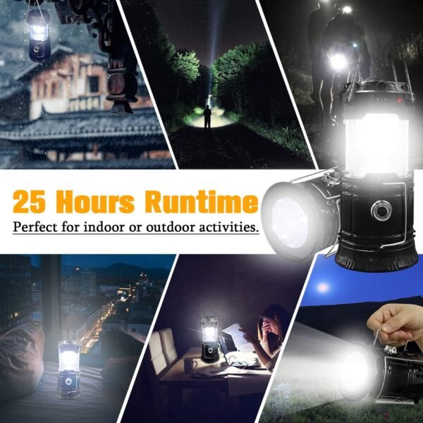 2-Pack Collapsible Camping Lantern Solar USB Rechargeable Portable Lightweight Waterproof LED Flashlight Survival Kits for Indoor Outdoor Home Emergency Light Power Outages Hiking Hurricane