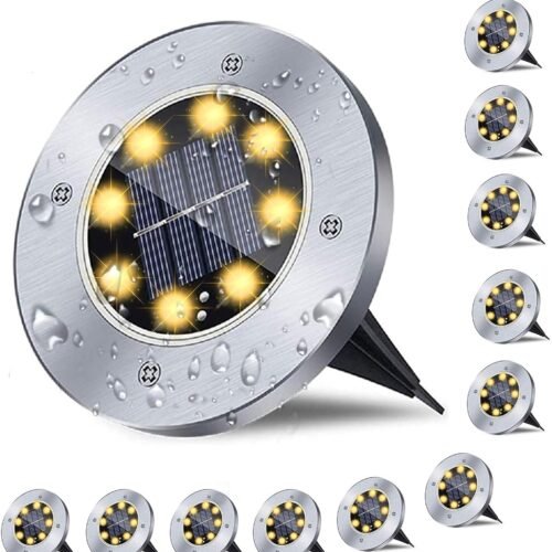 Solar Ground Lights, Waterproof Solar Garden Lights, Upgraded Outdoor Garden Waterproof Bright in-Ground Light, Landscape Lighting for Pathway,Yard,Deck,Lawn,Patio,Walkway (12 Pack Warm Light)