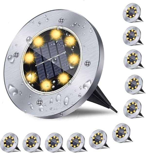 Solar Ground Lights, Waterproof Solar Garden Lights, Upgraded Outdoor Garden Waterproof Bright in-Ground Light, Landscape Lighting for Pathway,Yard,Deck,Lawn,Patio,Walkway (12 Pack Warm Light)