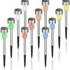 Solar Lights Outdoor Waterproof, 12 Pack, Stainless Steel LED Solar Garden Lights for Patio, Lawn, Yard and Landscape, Cold White