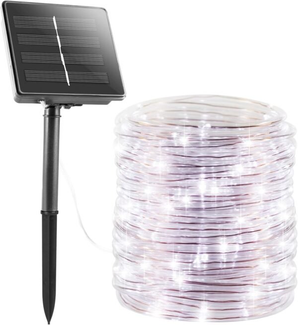 Solar Rope Lights, 39FT 100LED Outdoor Solar String Lights, IP65 Waterproof Solar Powered Fairy Lights with 8 Lighting Modes for Party Garden Yard Home Holiday Tree Decoration, Warm White