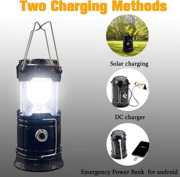 2-Pack Collapsible Camping Lantern Solar USB Rechargeable Portable Lightweight Waterproof LED Flashlight Survival Kits for Indoor Outdoor Home Emergency Light Power Outages Hiking Hurricane