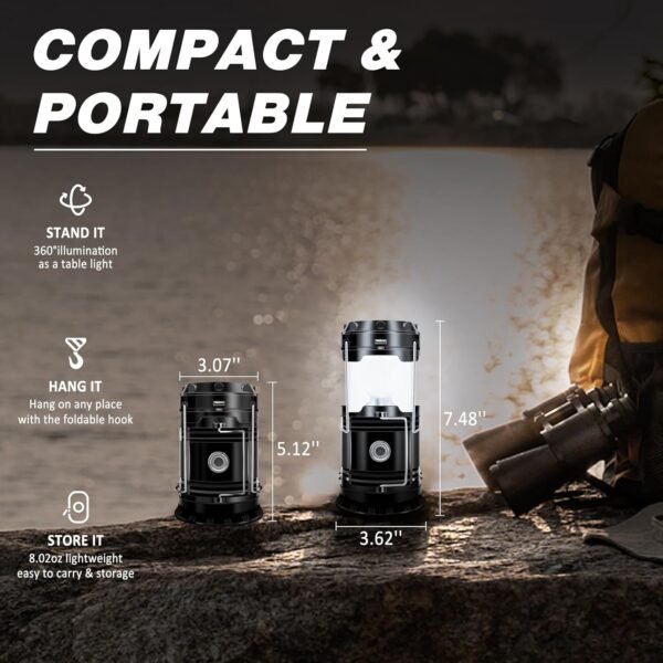4-Pack Solar Camping Lantern, Collapsible LED Solar USB Rechargeable Lantern Flashlight Emergency Hanging Lights for Camping Hurricanes Power Outages Indoor Outdoor