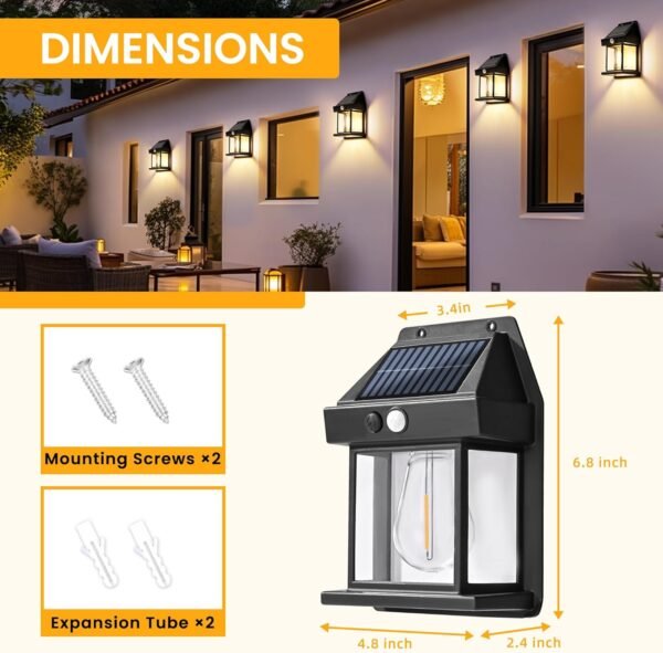 Solar Wall Lights Outdoor, Dusk to Dawn Motion Sensor Lights Waterproof, 2 Pack Motion Sensor Solar Porch Lights with 3 Modes, for Patio, Garage, Shed