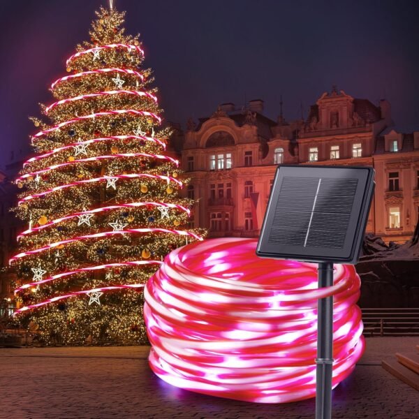 Solar Rope Lights, 39FT 100LED Outdoor Solar String Lights, IP65 Waterproof Solar Powered Fairy Lights with 8 Lighting Modes for Party Garden Yard Home Holiday Tree Decoration, Warm White