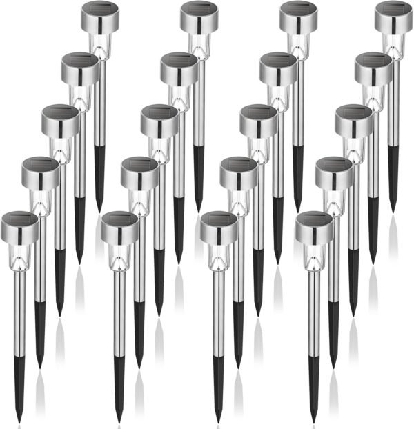Solar Lights Outdoor Waterproof, 12 Pack, Stainless Steel LED Solar Garden Lights for Patio, Lawn, Yard and Landscape, Cold White