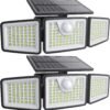 2500LM Solar Lights Outdoor with Motion Sensor,3 Head 270° Wide Angle Street Area Lights, IP65 Waterproof Security Lighting with 3 Modes(Non-Remote,2 Pcs)
