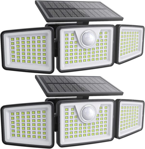 2500LM Solar Lights Outdoor with Motion Sensor,3 Head 270° Wide Angle Street Area Lights, IP65 Waterproof Security Lighting with 3 Modes(Non-Remote,2 Pcs)