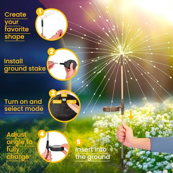 Garden Decor Outdoor Lights 120LED 2Pack, Solar Garden Lights for Christmas Outside Fairy Firework Decorative,Solar Powered for Yard Pathway Flowerbed Planter Balcony Patio Decor (Warm White