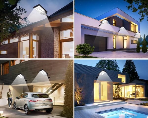 Solar Lights Outdoor for Outside, IP66 Waterproof Solar Street Lights Outdoor with Motion Sensor & Dusk to Dawn, 6500K Security Flood Light for Yard Garden with Remote Control - 4PACK