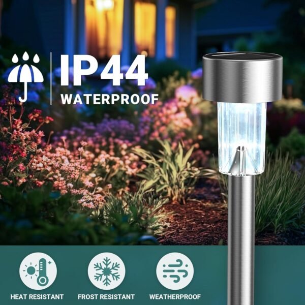 Solar Lights Outdoor Waterproof, 12 Pack, Stainless Steel LED Solar Garden Lights for Patio, Lawn, Yard and Landscape, Cold White