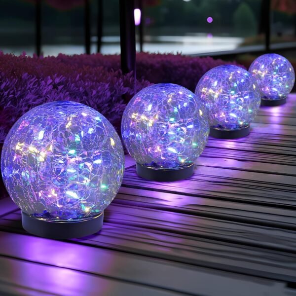 Solar Globe Lights Outdoor Waterproof-Solar Balls Garden-Cracked Glass Ball Solar Lights Outdoor-Solar Orbs Outside-Outdoor Decorations Patio & Yard Lawn Backyard Decor