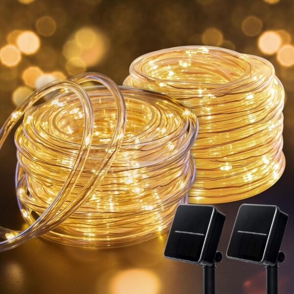 Solar Rope Lights, 39FT 100LED Outdoor Solar String Lights, IP65 Waterproof Solar Powered Fairy Lights with 8 Lighting Modes for Party Garden Yard Home Holiday Tree Decoration, Warm White