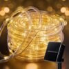 Solar Rope Lights, 39FT 100LED Outdoor Solar String Lights, IP65 Waterproof Solar Powered Fairy Lights with 8 Lighting Modes for Party Garden Yard Home Holiday Tree Decoration, Warm White