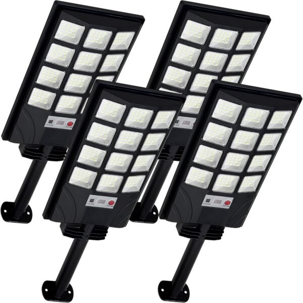 Solar Lights Outdoor for Outside, IP66 Waterproof Solar Street Lights Outdoor with Motion Sensor & Dusk to Dawn, 6500K Security Flood Light for Yard Garden with Remote Control - 4PACK