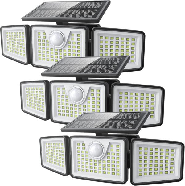 2500LM Solar Lights Outdoor with Motion Sensor,3 Head 270° Wide Angle Street Area Lights, IP65 Waterproof Security Lighting with 3 Modes(Non-Remote,2 Pcs)