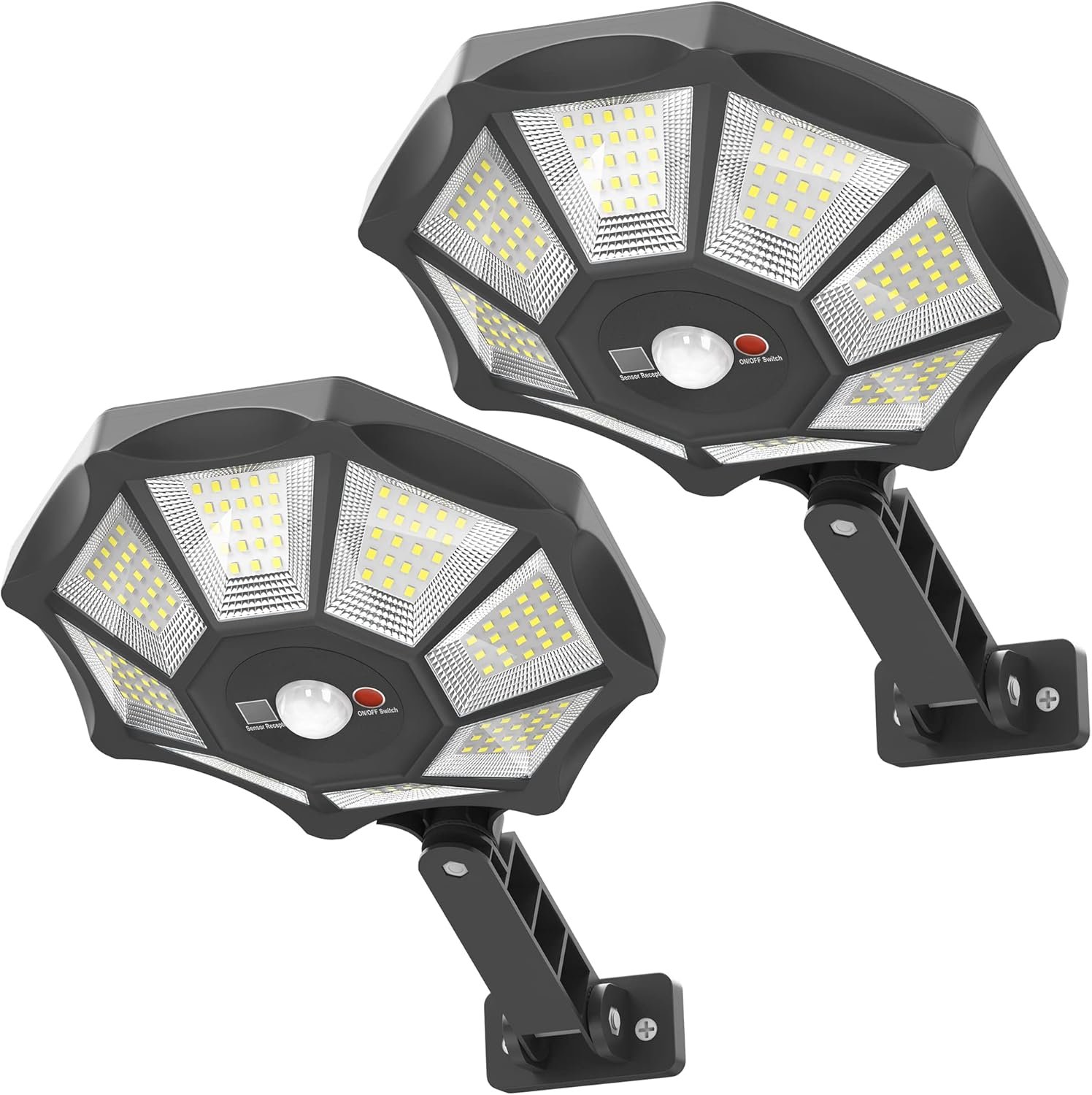 Solar Lights Outdoor, 168LED 6500K Flood Light Dusk to Dawn, 8 Sides Solar Outdoor Lights with Motion Sensor, IP66 Waterproof Solar Street Lights Outdoor for Yard, Pools(2 Pack)
