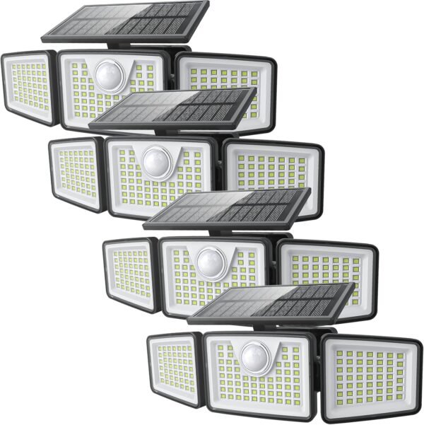 2500LM Solar Lights Outdoor with Motion Sensor,3 Head 270° Wide Angle Street Area Lights, IP65 Waterproof Security Lighting with 3 Modes(Non-Remote,2 Pcs)