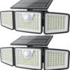 2500LM Solar Lights Outdoor with Motion Sensor,3 Head 270° Wide Angle Street Area Lights, IP65 Waterproof Security Lighting with 3 Modes(Non-Remote,2 Pcs)
