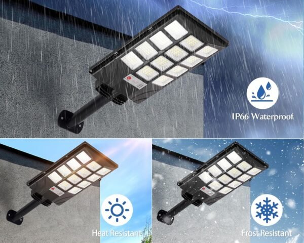 Solar Lights Outdoor for Outside, IP66 Waterproof Solar Street Lights Outdoor with Motion Sensor & Dusk to Dawn, 6500K Security Flood Light for Yard Garden with Remote Control - 4PACK