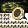 Mini Solar Ground Lights 16 Pack Outdoor IP65 Waterproof Solar Flat Garden Light Solor Powered Disc Pathway Lights for Outside Walkway Yard Landscape Patio Lawn Driveway-Cool White