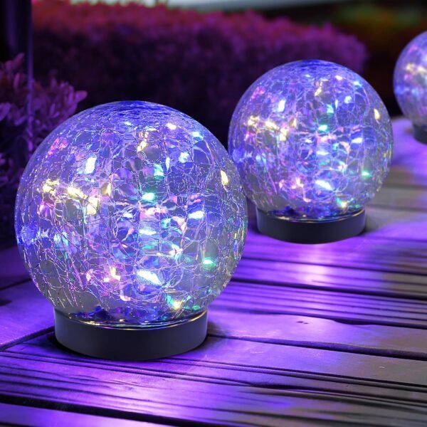 Solar Globe Lights Outdoor Waterproof-Solar Balls Garden-Cracked Glass Ball Solar Lights Outdoor-Solar Orbs Outside-Outdoor Decorations Patio & Yard Lawn Backyard Decor