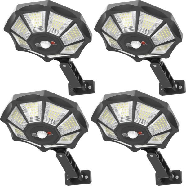 Solar Lights Outdoor, 168LED 6500K Flood Light Dusk to Dawn, 8 Sides Solar Outdoor Lights with Motion Sensor, IP66 Waterproof Solar Street Lights Outdoor for Yard, Pools(2 Pack)