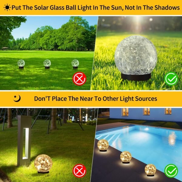 Solar Globe Lights Outdoor Waterproof-Solar Balls Garden-Cracked Glass Ball Solar Lights Outdoor-Solar Orbs Outside-Outdoor Decorations Patio & Yard Lawn Backyard Decor