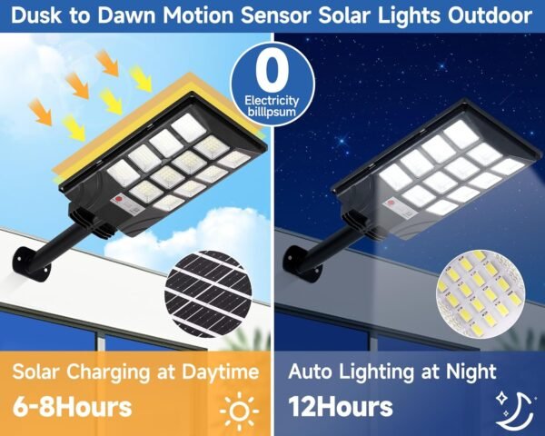 Solar Lights Outdoor for Outside, IP66 Waterproof Solar Street Lights Outdoor with Motion Sensor & Dusk to Dawn, 6500K Security Flood Light for Yard Garden with Remote Control - 4PACK