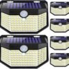 120 LED Outdoor Solar Lights with Motion Sensor and 3 Lighting Modes, IP65 Waterproof Wide Solar Wall Lights Ideal for Garden Patio Yard (Front Button 6Packs, Daylight White)